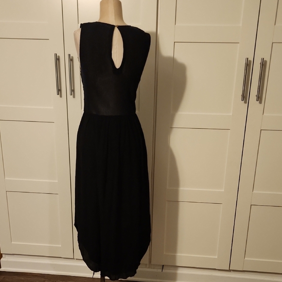 ULLA JOHNSON Smocked Black Sleeveless DRESS MIDI Sheer Back Raw Edge Women’s 8 - Picture 7 of 11